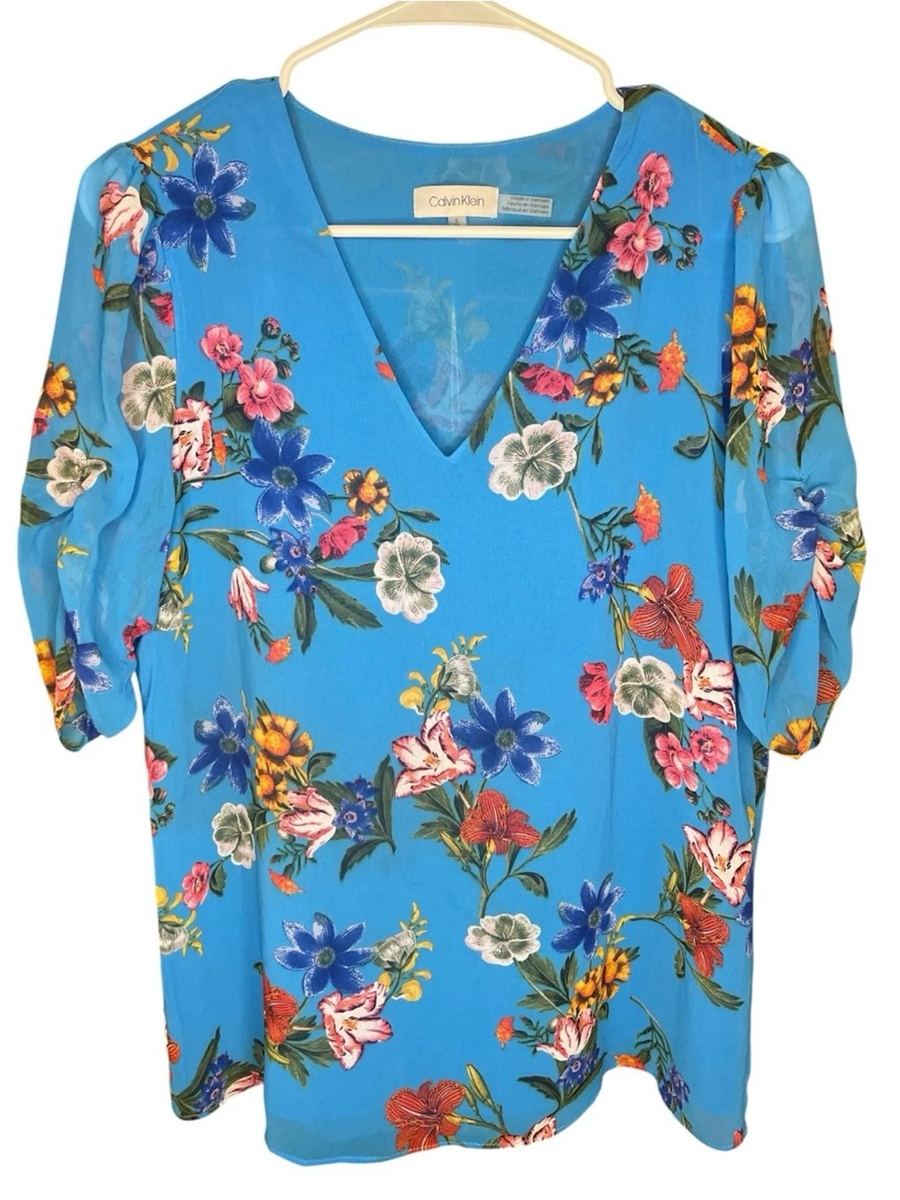 Calvin Klein Blue Floral Blouse Size Small